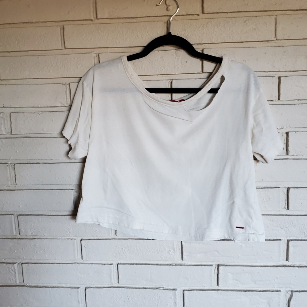 Philanthropy cropped distressed top